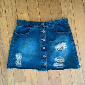 Button front denim skirt